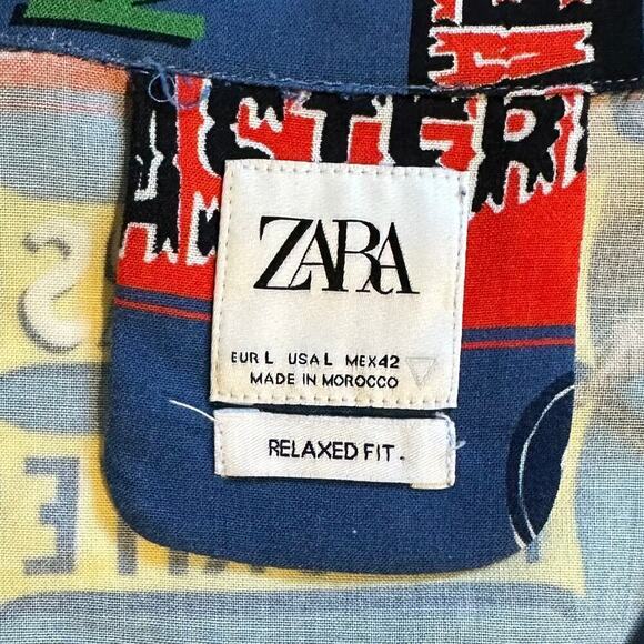 Zara Short Sleeve Button Down Printed Shirt Large - Picture 5 of 7